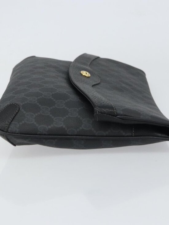 GUCCI GG Supreme Clutch Bag PVC Leather Black Gold 89 02 075 Auth 159284 - Picture 5 of 16
